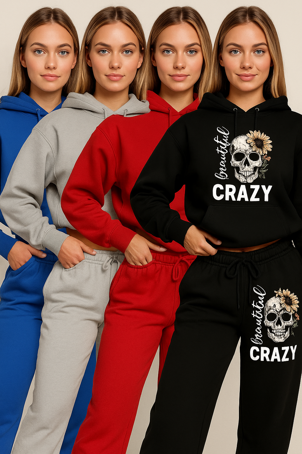 Skull Style Cozy Hoodie Set