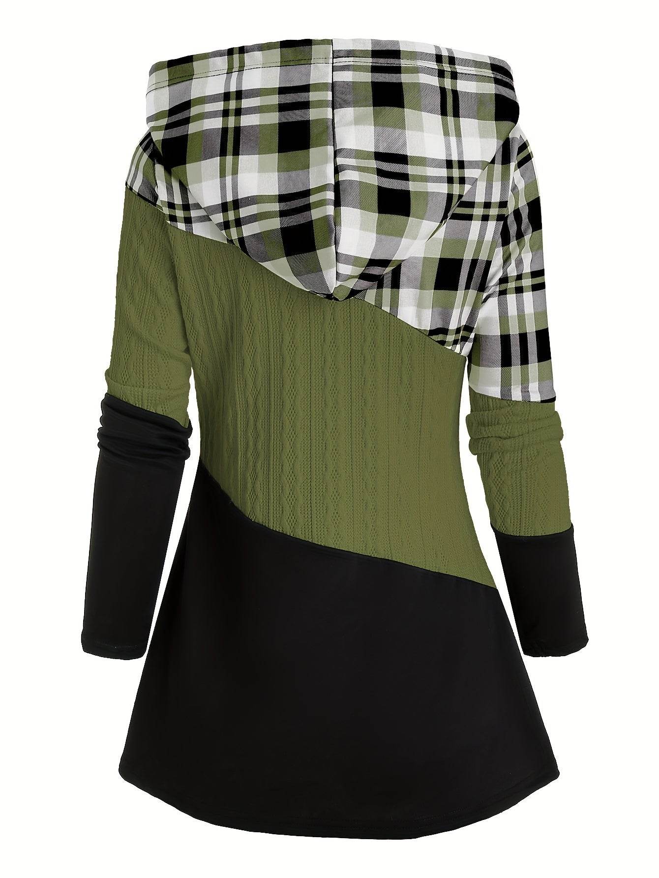 Hoodie Women's Chic Plaid Patchwork - Where2Save