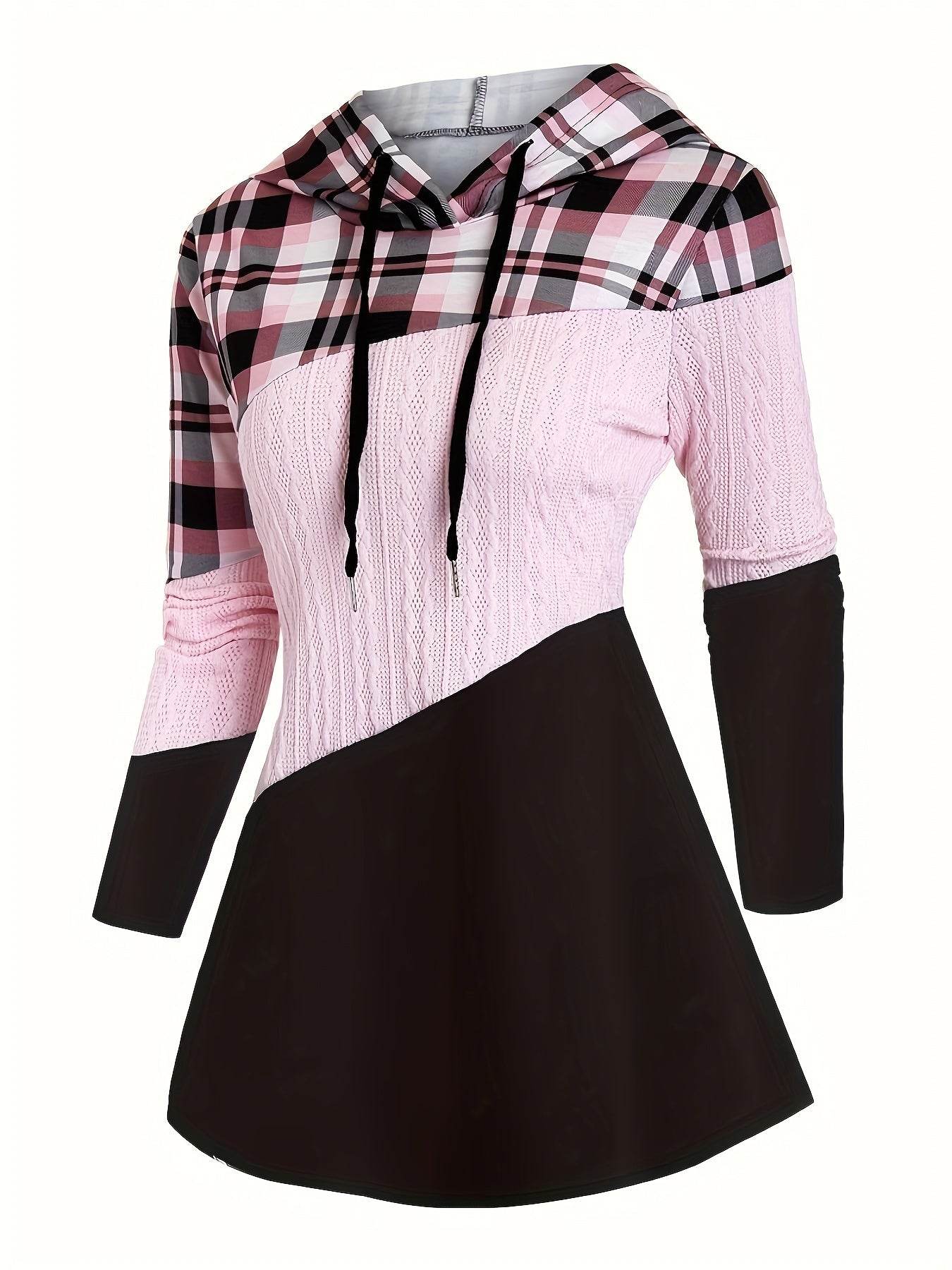 Hoodie Women's Chic Plaid Patchwork - Where2Save