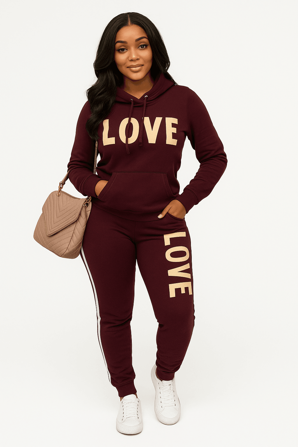 Hoodie Set Love Print Cozy Tracksuit - Where2Save