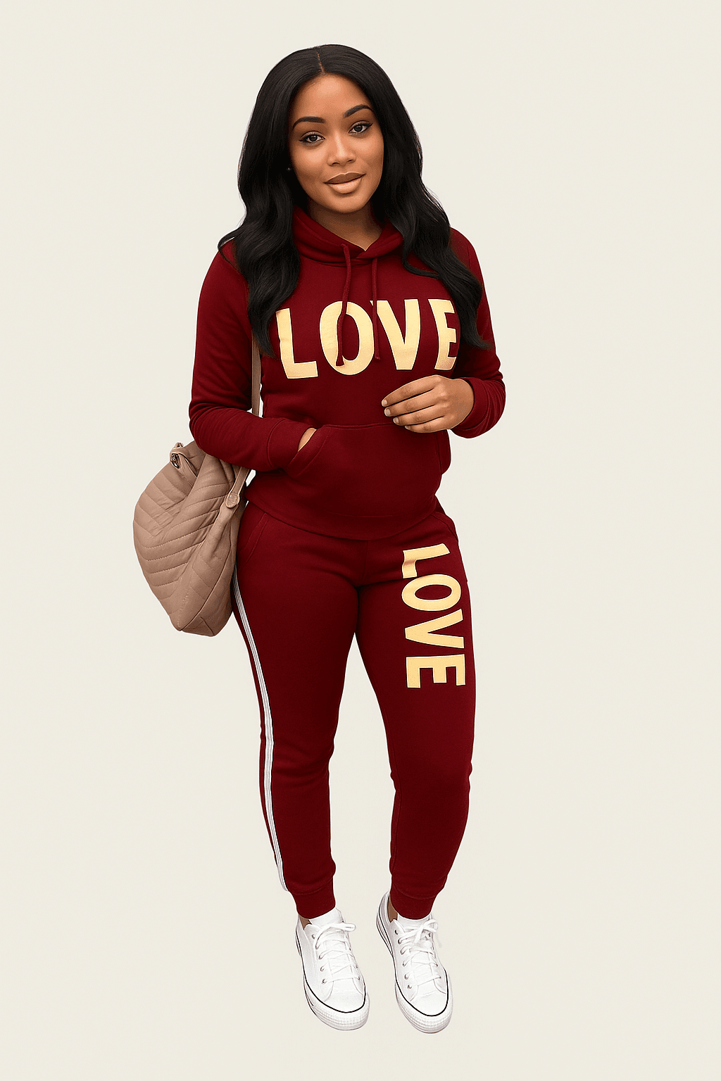 Hoodie Set Love Print Cozy Tracksuit - Where2Save