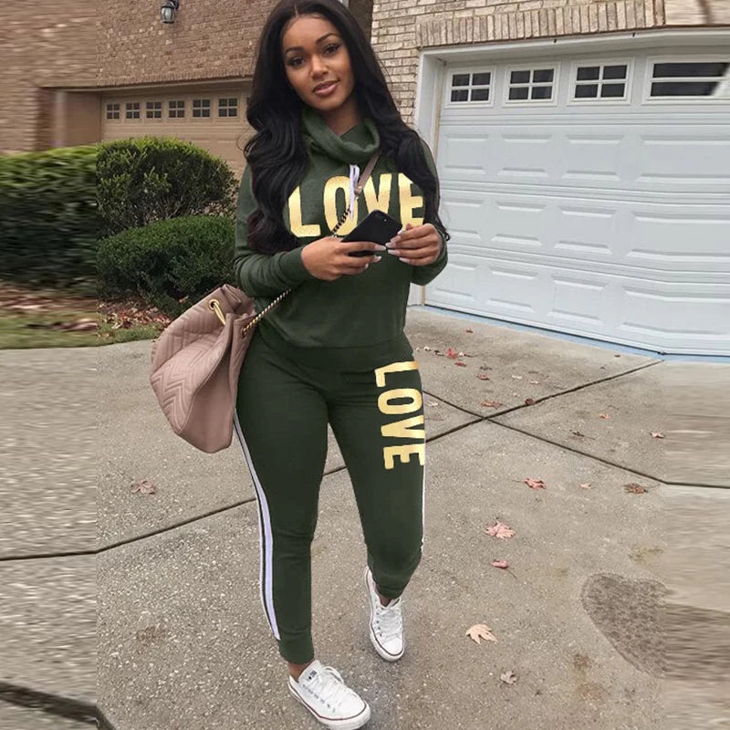Hoodie Set Love Print Cozy Tracksuit