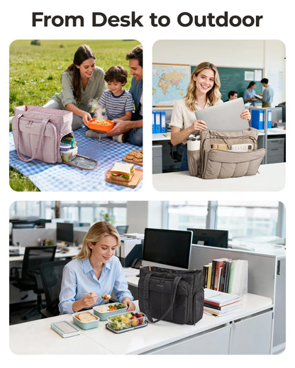 WorkNest™ Laptop &amp; Lunch Tote Bag – Quilted Office Organizer for Women