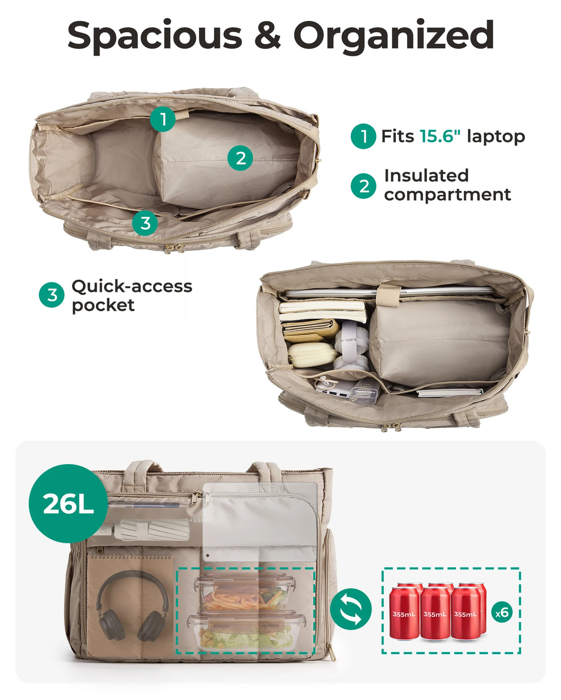 WorkNest™ Laptop & Lunch Tote Bag – Quilted Office Organizer for Women