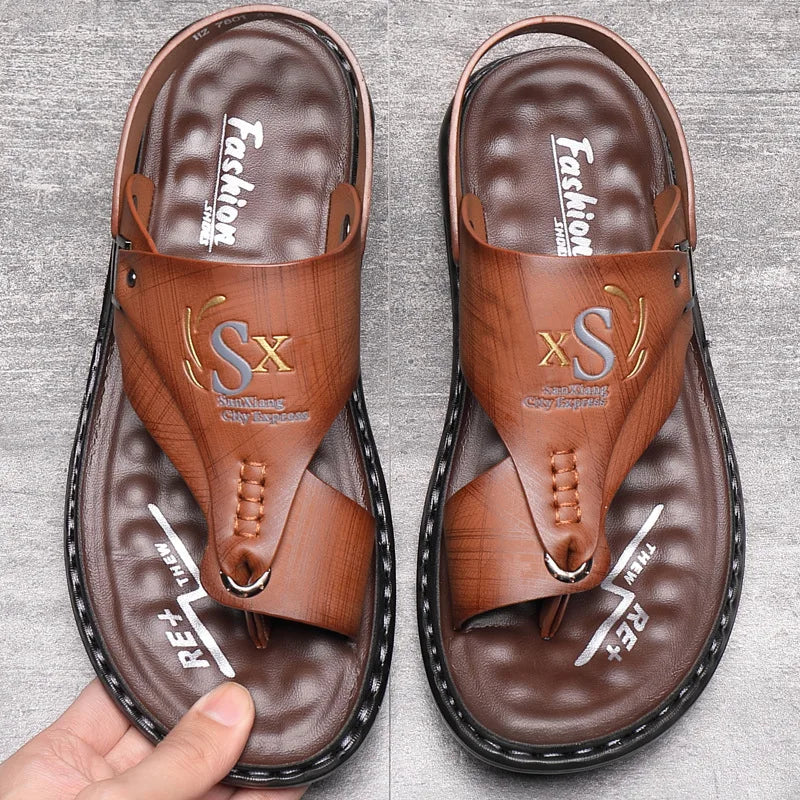 Men’s Leather-Look Comfort Thong Sandals
