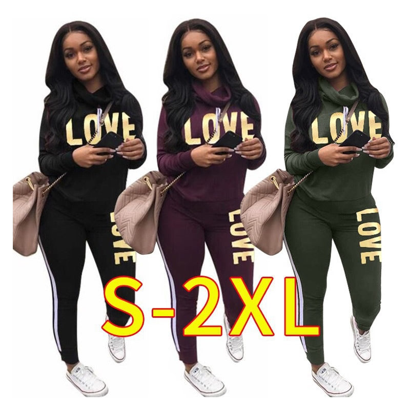 Hoodie Set Love Print Cozy Tracksuit
