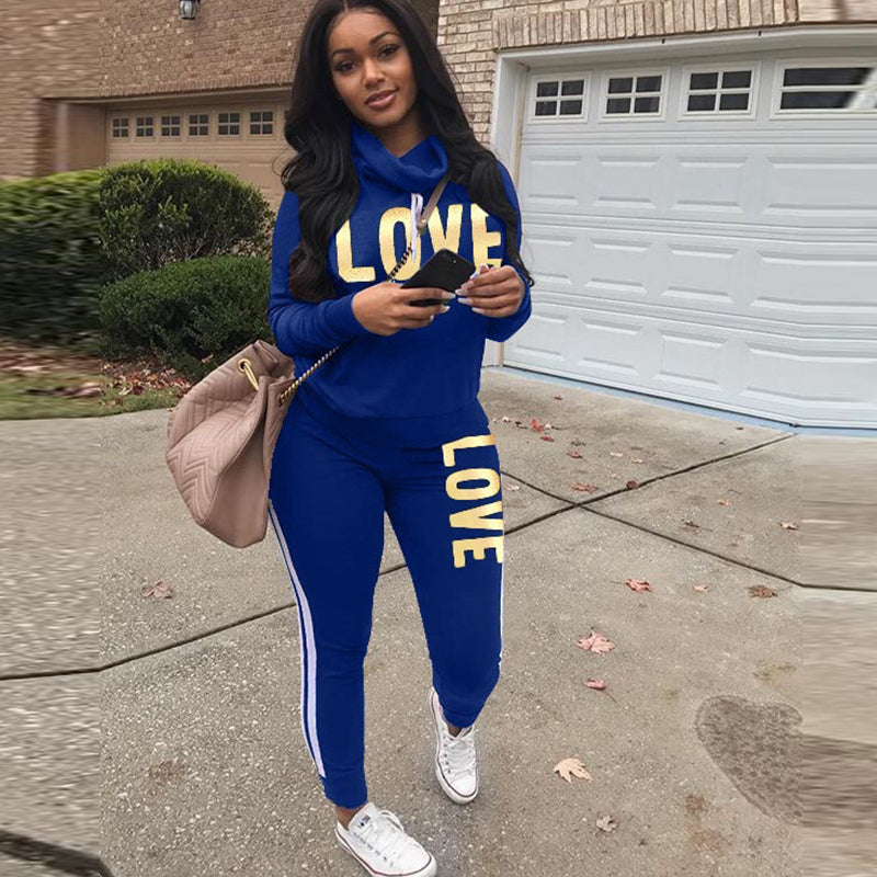 Hoodie Set Love Print Cozy Tracksuit