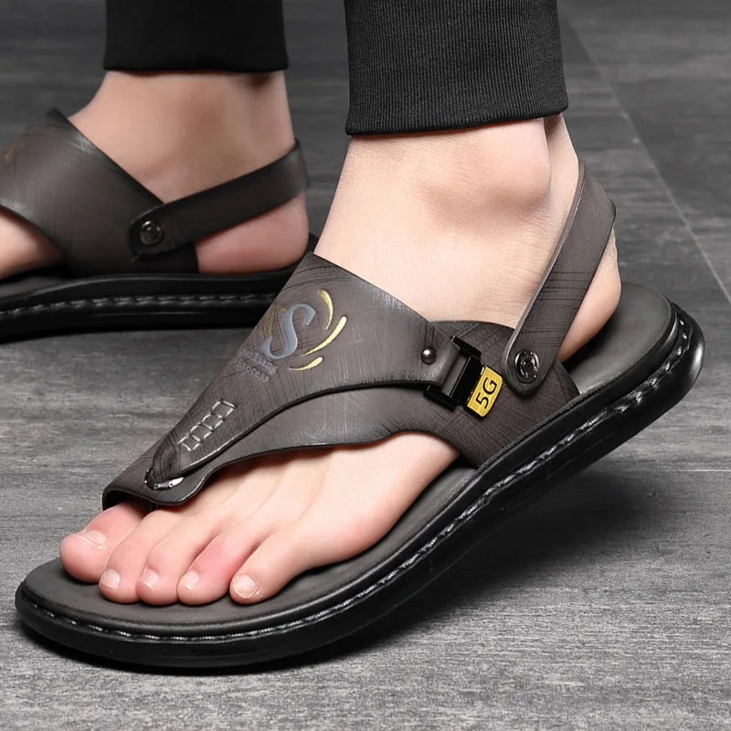 Men’s Leather-Look Comfort Thong Sandals