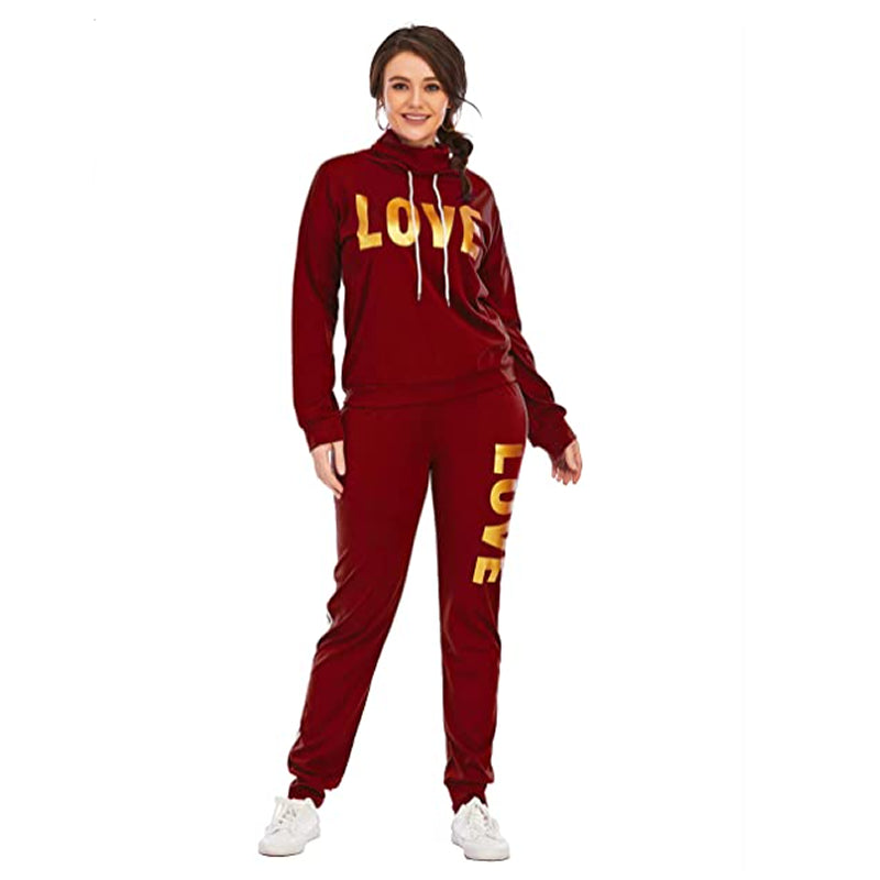 Hoodie Set Love Print Cozy Tracksuit