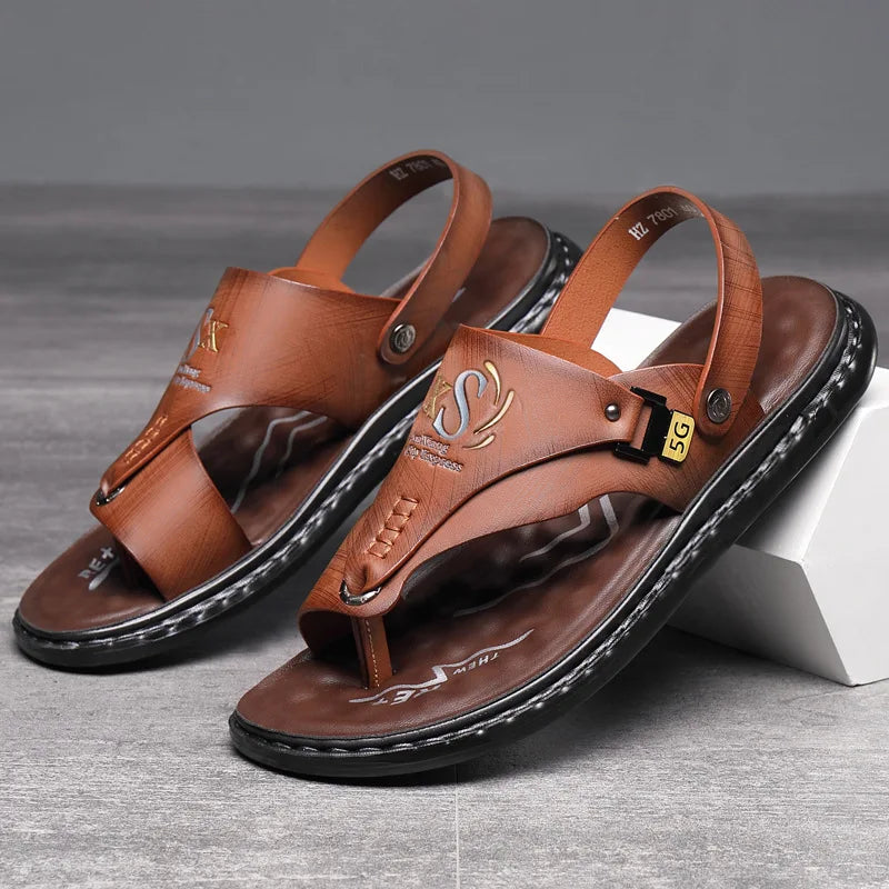 Men’s Leather-Look Comfort Thong Sandals