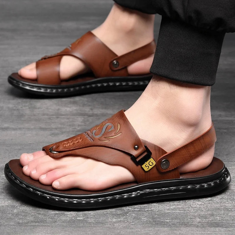 Men’s Leather-Look Comfort Thong Sandals