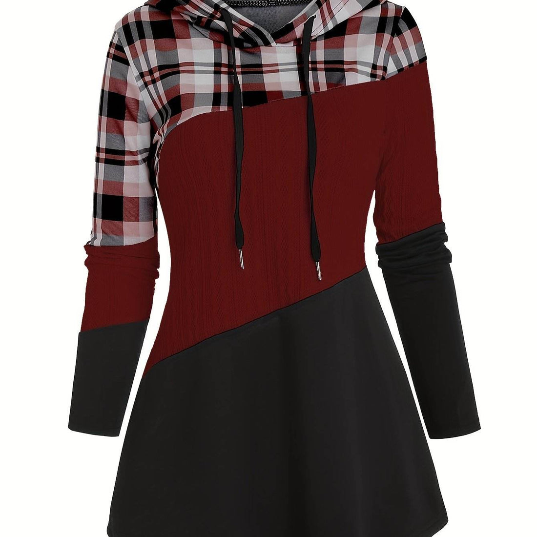 Hoodie Women's Chic Plaid Patchwork - Where2Save