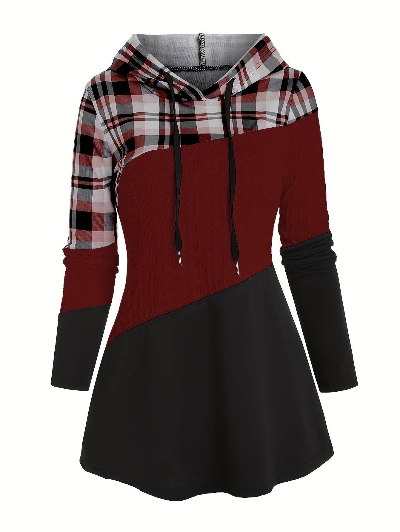 Hoodie Women's Chic Plaid Patchwork - Where2Save